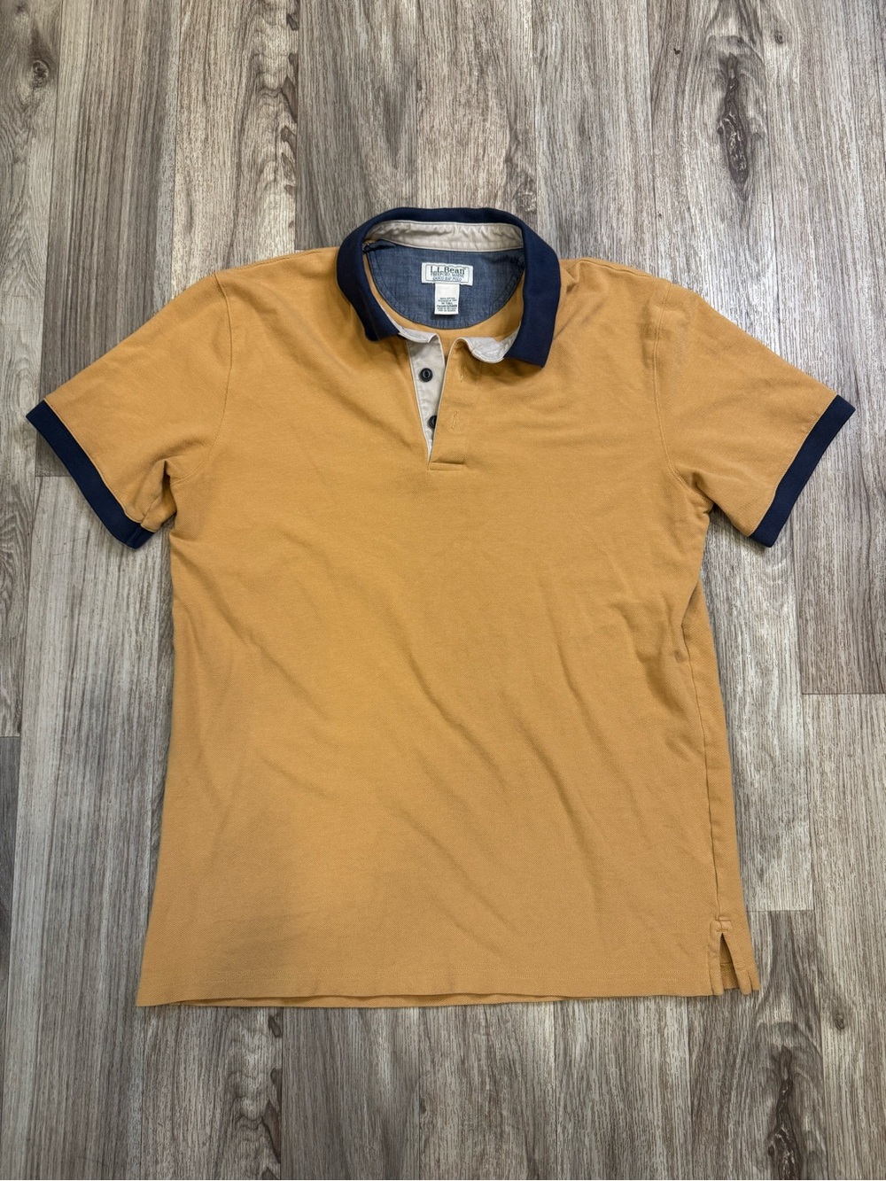 L.L.Bean Casco Bay Polo Shirt Men’s Medium Tall Mustard Yellow Navy 100% Cotton